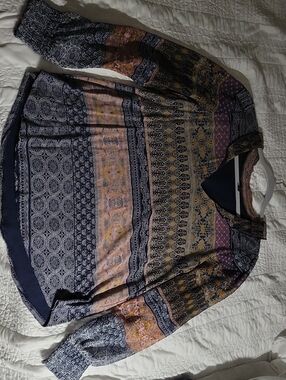 Lucky Brand Navy Patterned Long-Sleeve Shirt with Multicolor Accents